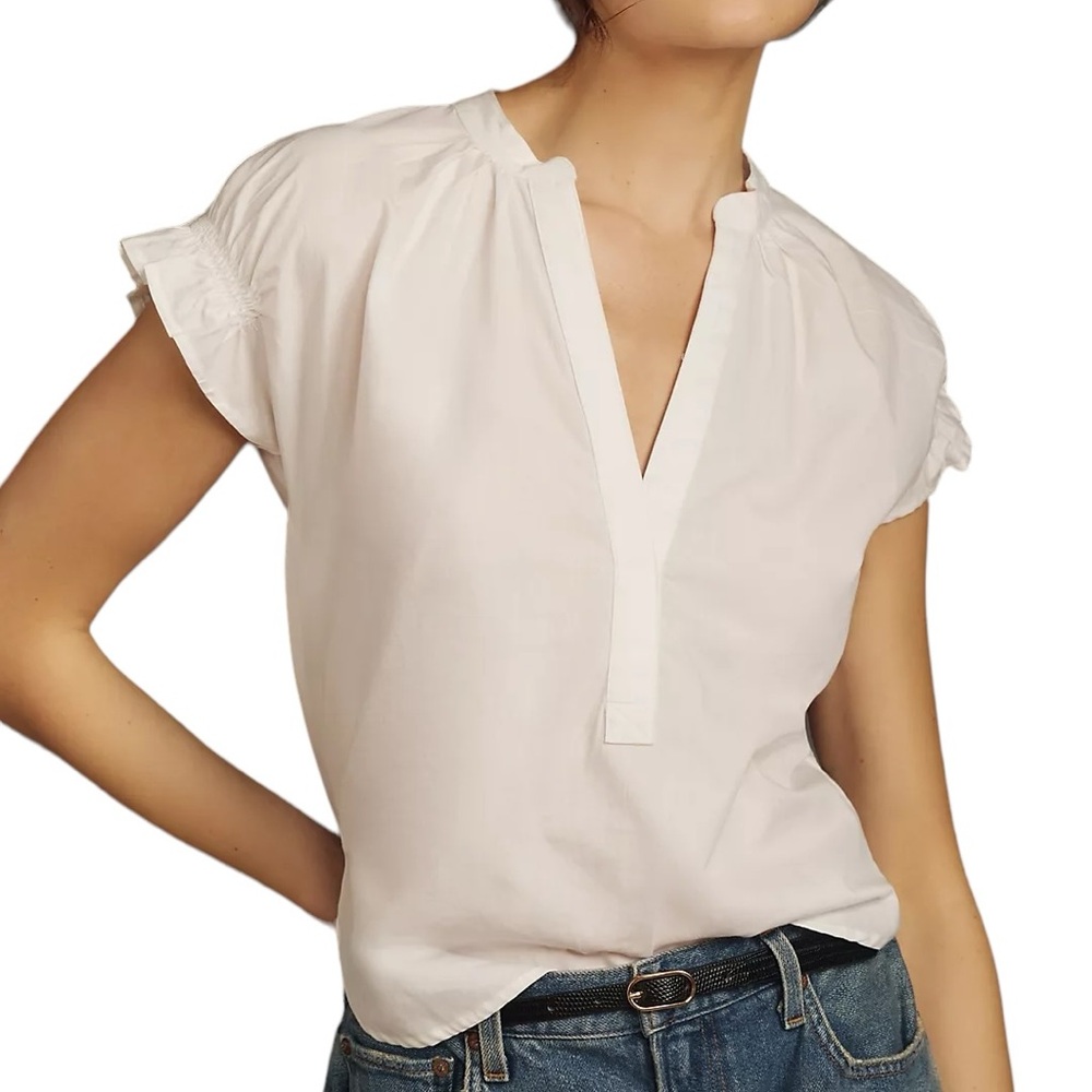 ANTHROPOLOGIE x PILCRO: NWT The Tatum Flutter-Sleeve Blouse Poplin Edition Small